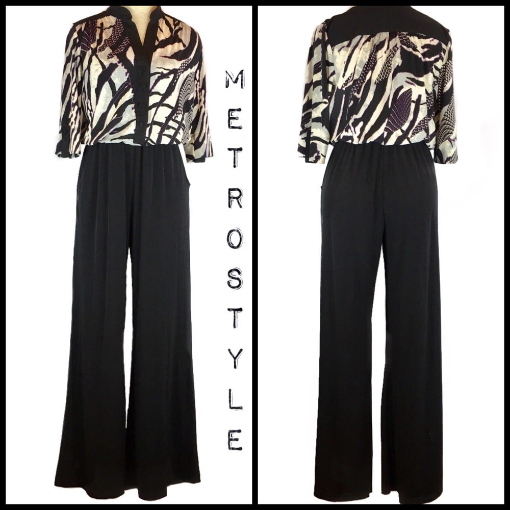 Metrostyle Black Pants Jumpsuit 3/4 Sleeves Sz S